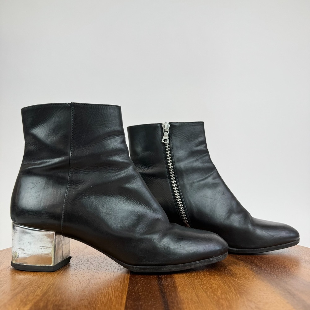 Womens Dries Van Noten Black Lather Heeled Ankle Boots Booties Size 38 US 8 GUC